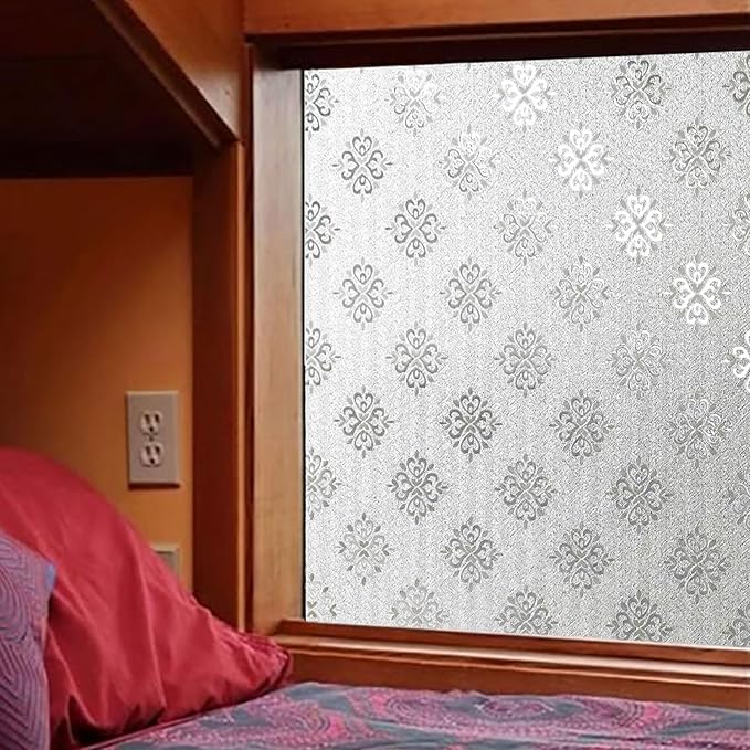Window Privacy Film, Frosted Glass Decorative Static Cling, Removable Sun Blocking Vinyl Covering,Window Film for Home Kitchen Living Room Bathroom, Frost Blossom,17.3" x 78.7"