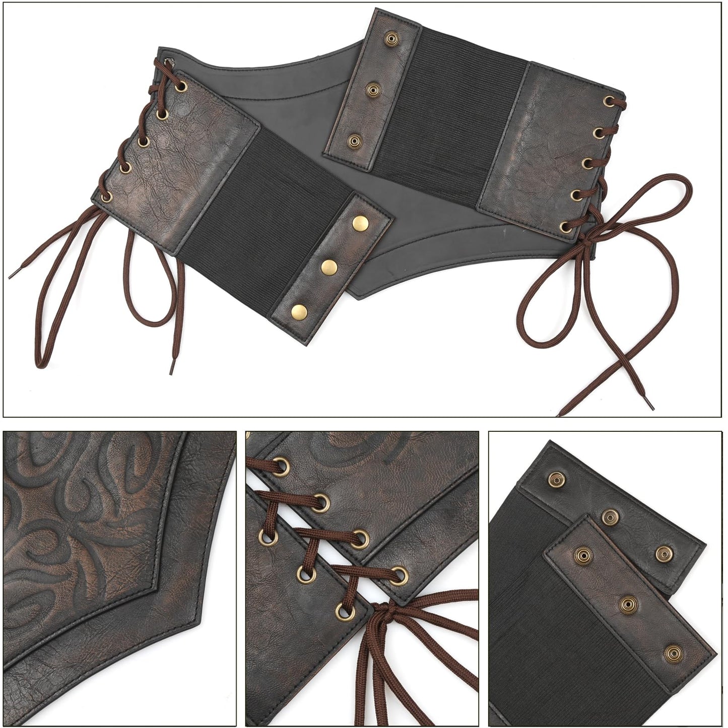 L'VOW Women Viking Leather Corset Belt Renaissance Brown Medieval Wide Lace-up Corset Belt(L)