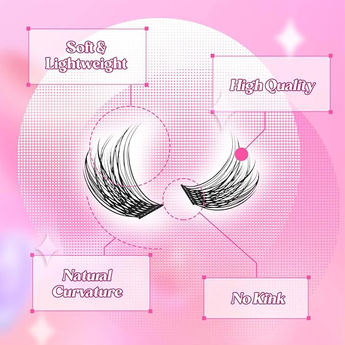 Lash Clusters 10-16mm 144pcs Mixed Tray Individual Lashes D Curl Individual Lashes Cluster Eyelash Extensions DIY Lash Extensions Eyelash Clusters Eyelash Extension Kit at Home (J03-0.07D, 10-16mm)