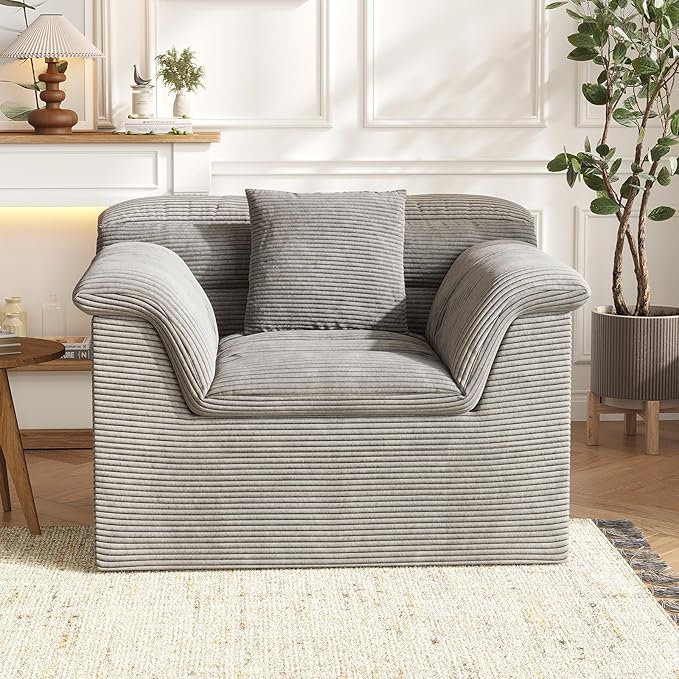 SUNG7 51" Cloud Sectional Couch, Modern Modular Sofa with Deep Seat, Comfy Compressed Single Sofa, Upholstered Corduroy Couches for Living Room, No Assembly Required, Light Gray