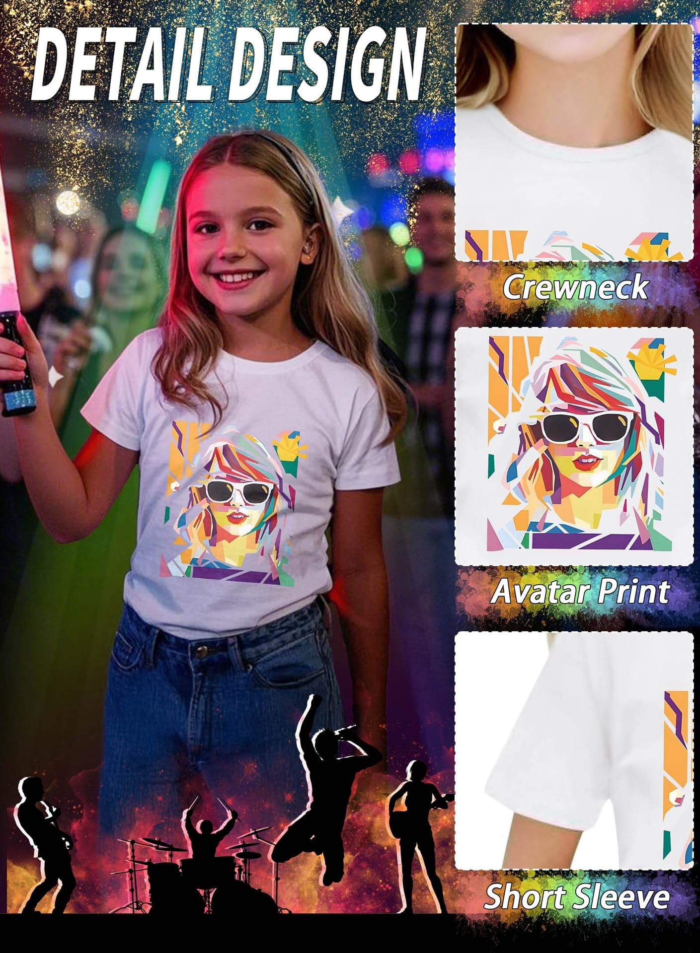 Girl Country Music T-Shirt - Kids Singer Letters Graphic Birthday Shirts Gifts Fan Song Tour Concert Outfit Top(White,130,15011b)