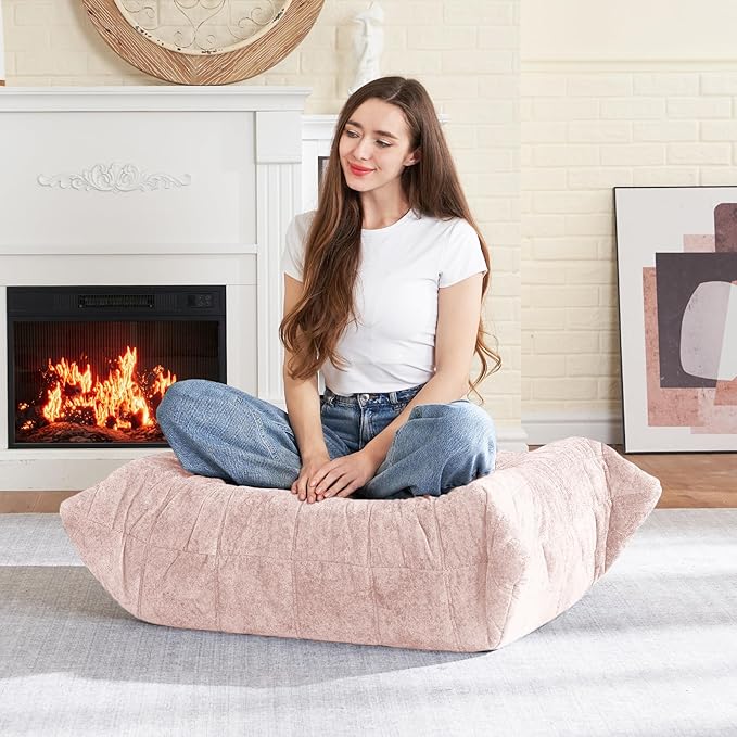 HABUTWAY Bean Bag Ottoman,Foot Rest,Fireside Chair Memory Foam Lazy Bean Bag Sofa for Living Room,Bedroom,Dorm,Office (Ottoman-Pink)
