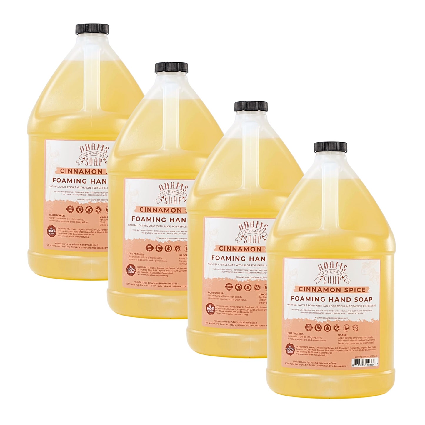 Adams Handmade Soap Liquid Foaming Soap 1 Gal - Cinnamon Spice (Pack of 4)