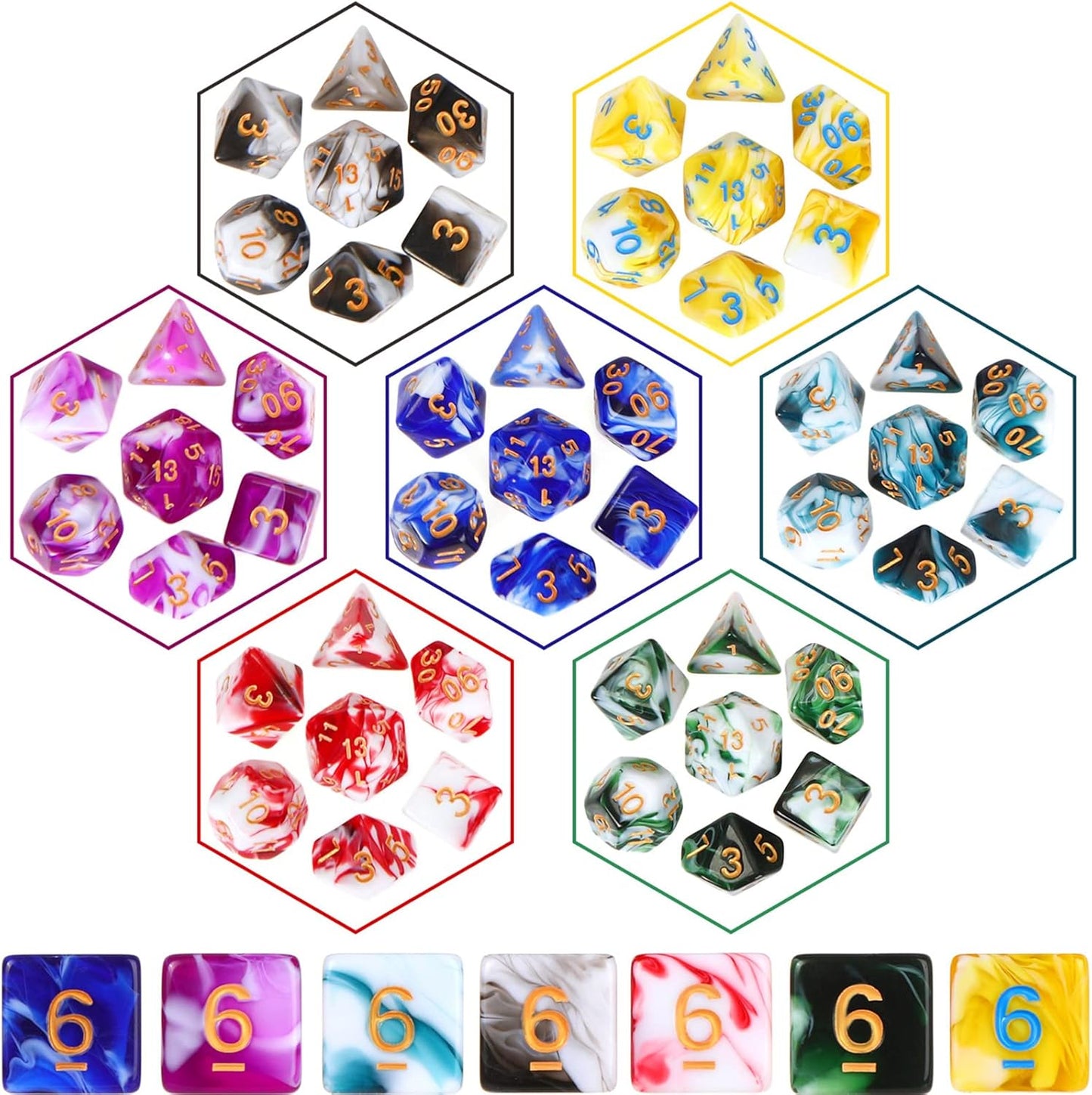 Yilloog Compatible with Dice Sets Bulk Polyhedral Dice with Drawstring Bag Multi Role Playing Table Game D4 D6 D8 D10 D% D12 D20 (418 Pcs,Assorted Style)