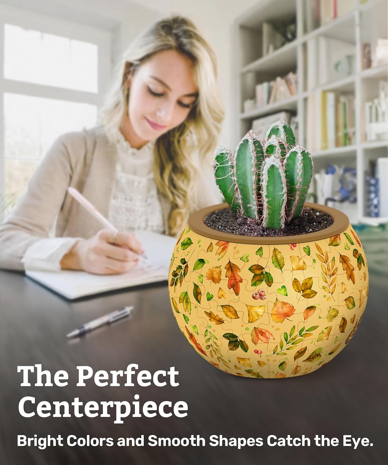 PieceRelax 3D Puzzle Planter 80 Pieces - Flower Pot - Elegant Green, Home Decor Flower Pots for Indoor Cactus, Succulents Pots [K1105]