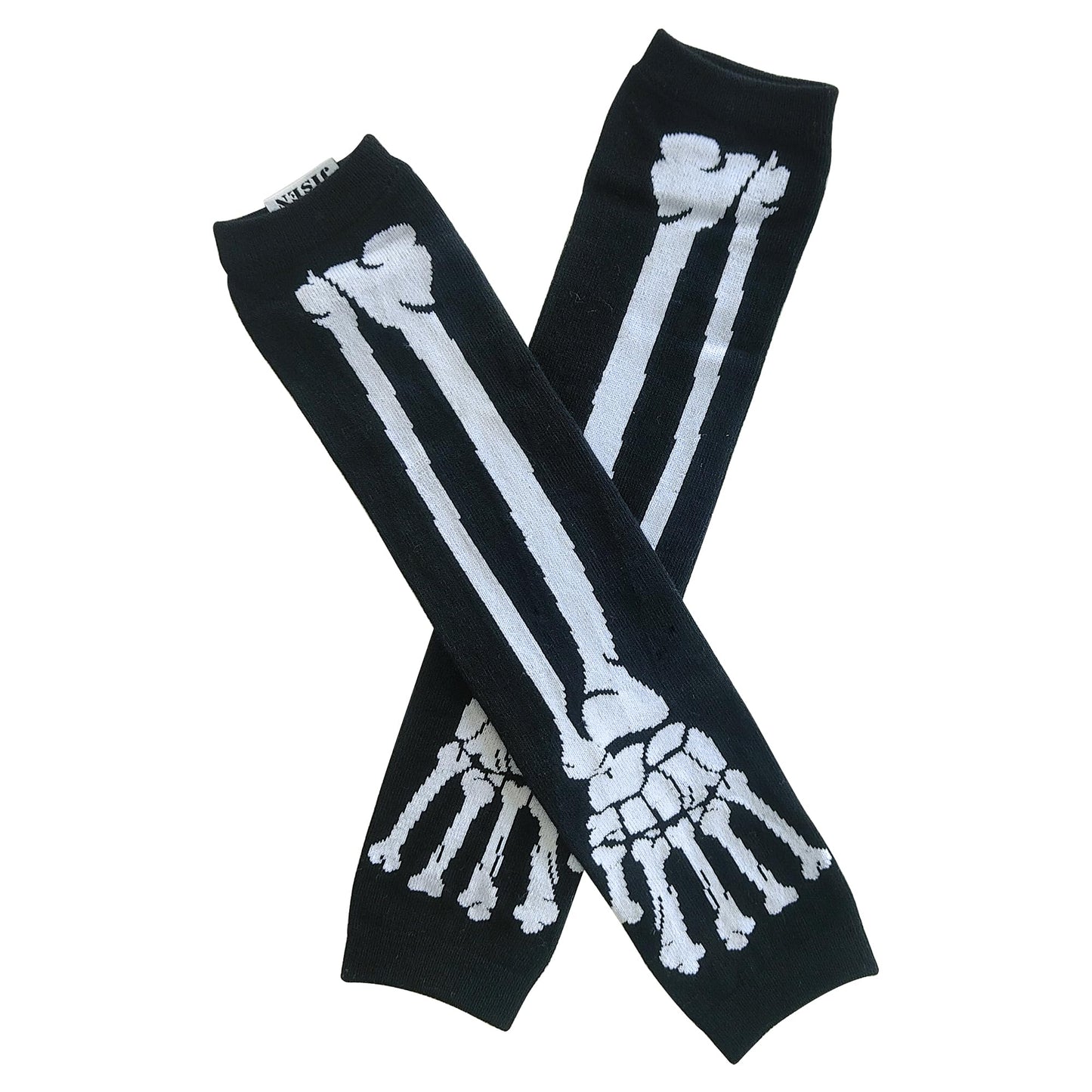 JISEN Women Punk Winter Arm Warmer Knitted Stretchy Soft Fingerless Gloves White Skeleton