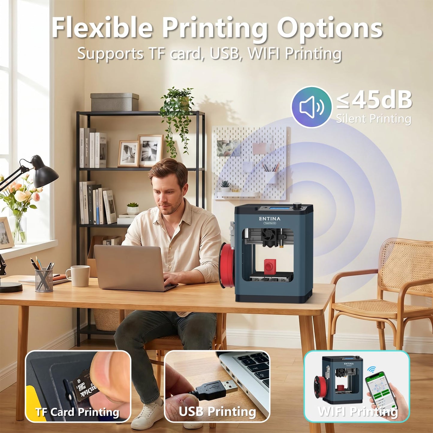 ENTINA TINA2PLUS 3D Printer,250 mm/s Fast Printing,Fully Assembled,Auto Leveling,245℃ Quick-Detach Nozzle,Dual-Sided PEI Coating Plate,Mini 3D Printer with Wi-Fi & App Control-from Beginners to Makers