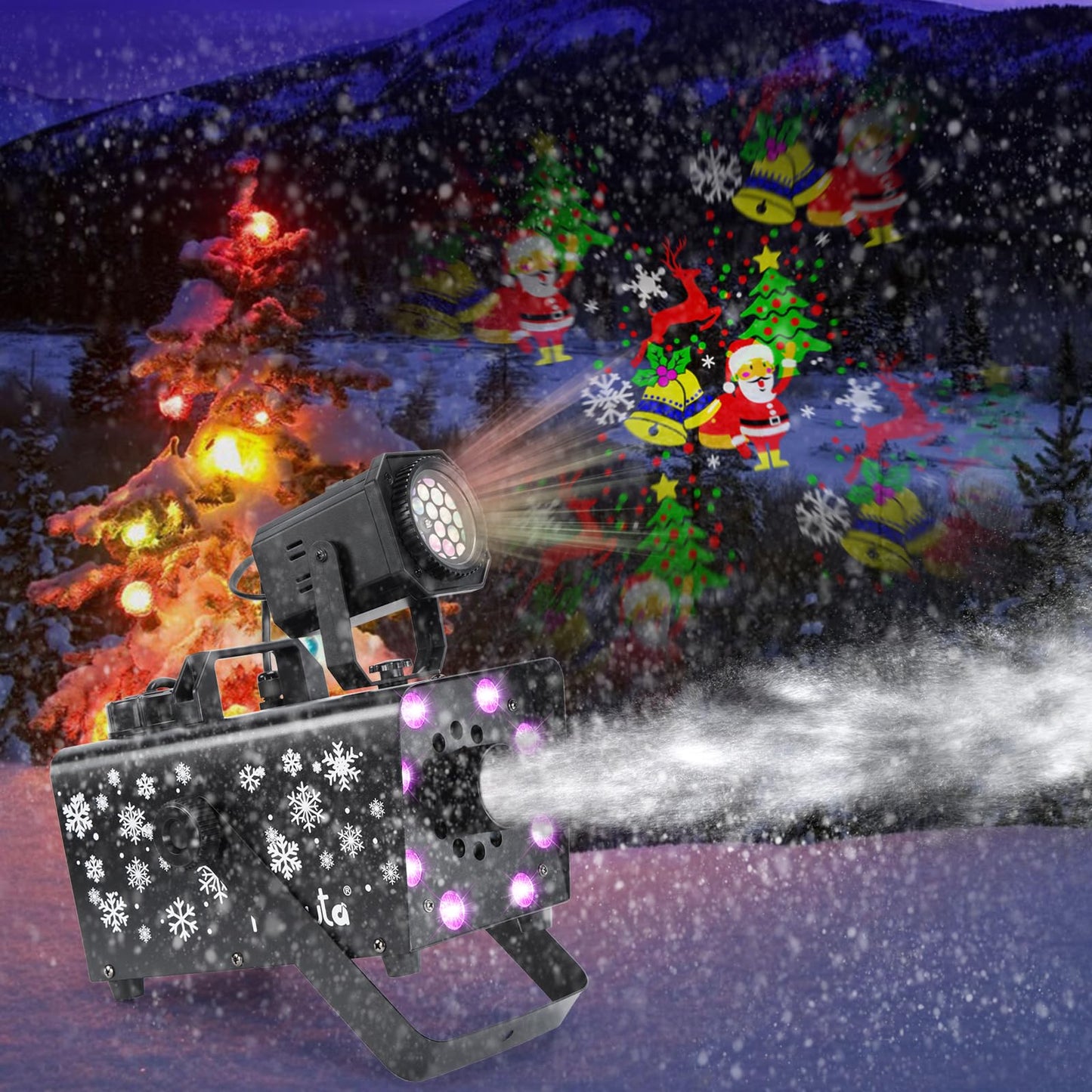 Hakuta Upgraded 800W Snow Machine with 8 LED RGB Lights, LED Projection, and 2 Wireless Remotes, Perfect for Christmas, Halloween,Parties, Wedding and DJ Stage …