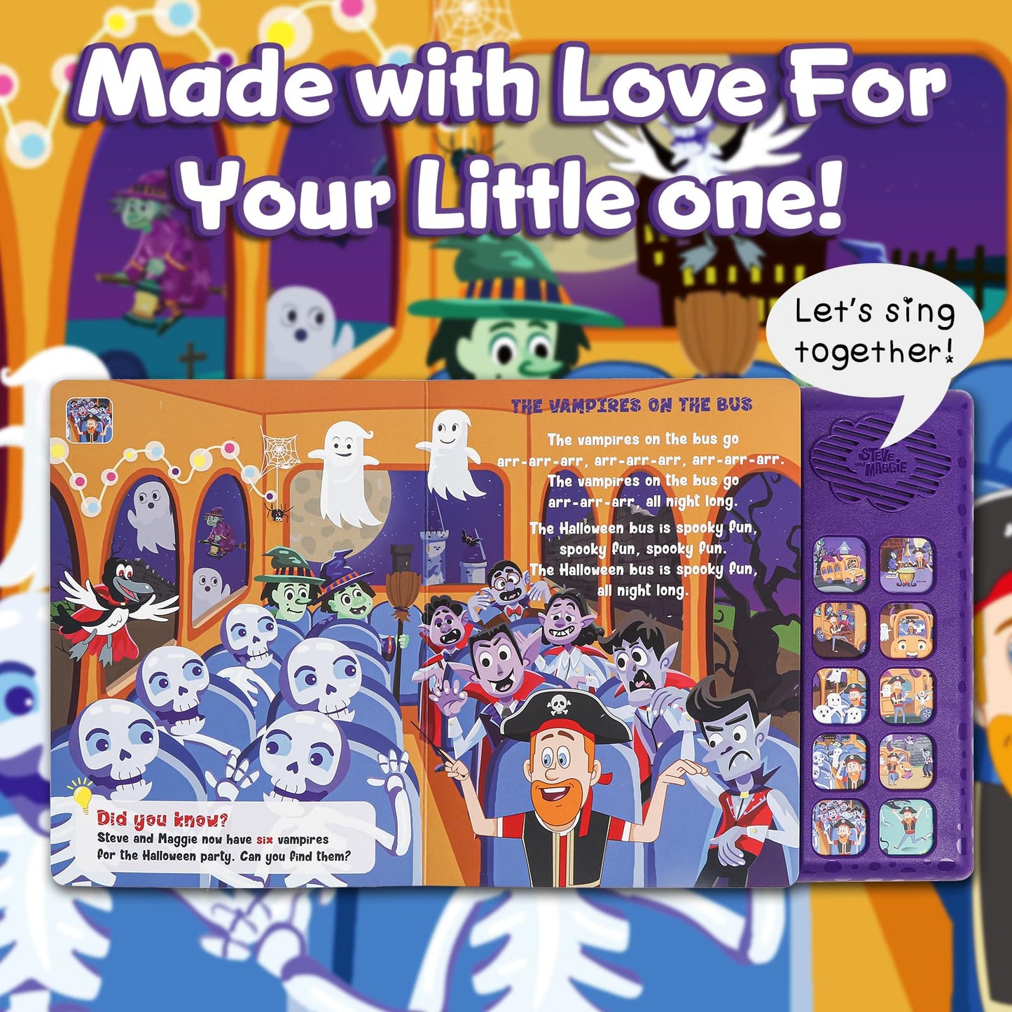 Steve and Maggie Sing-Alongs 10-Button Safe & Sound Book | Interactive Halloween Toys for Kids Ages 3-8 | Learning Books with Music Gifts for Boys & Girl