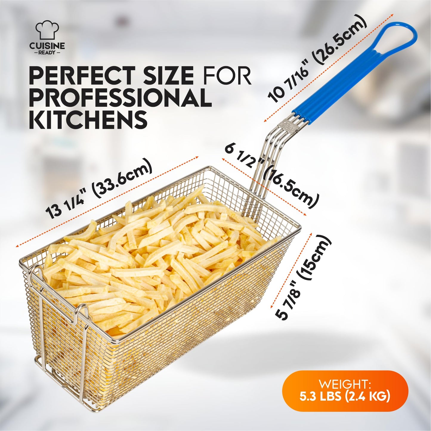 Cuisine Ready Deep Fryer Basket | 4-Pack | Commercial Fry Basket with Handle | 13.25" x 6.5" x 5.9" | Heavy Duty Restaurant Quality