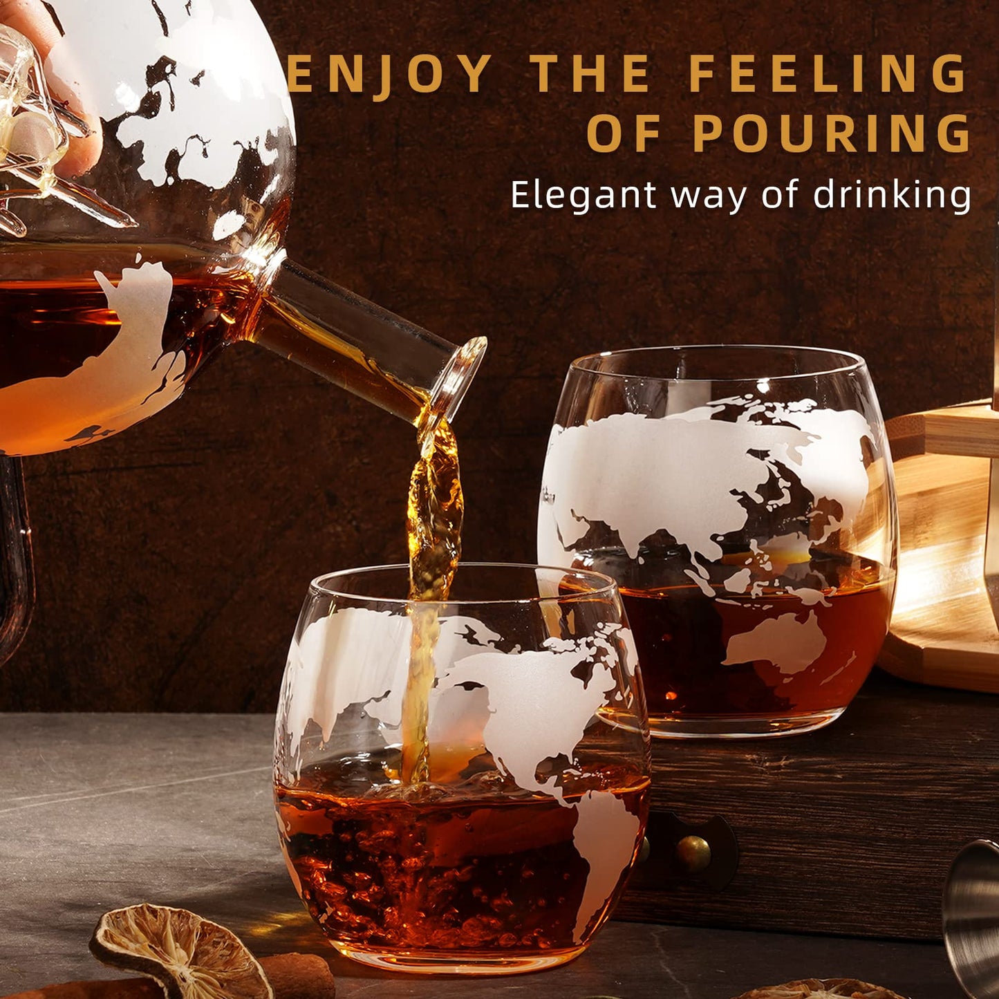 Gifts for Men Dad Husband from Wife Daughter Son, Unique Anniversary Birthday Gifts for Him, Whiskey Decanter Globe Set with 2 Glasses, Bourbon Scotch Liquor Cool Stuff Mancave Presents