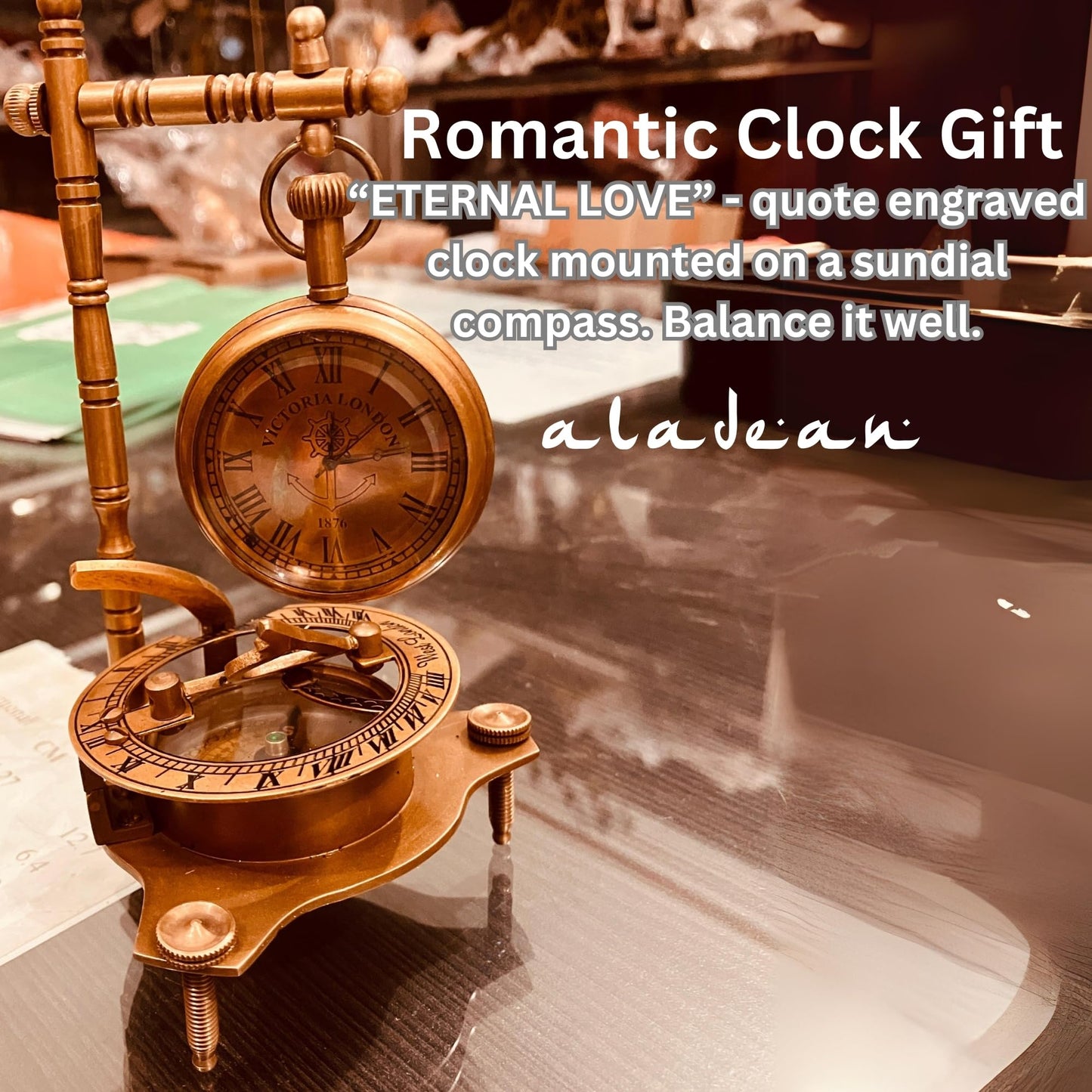 ALADEAN Eternal Love Anniversary Sundial Compass Gift for Him or Her Unique Gift for Husband Wife Men Wedding Anniversary 50th 40th 25th 20th 1st Year Celebration