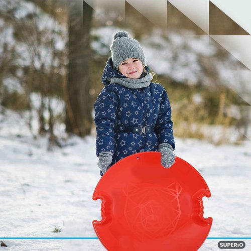 Superio Round Snow Saucer Sleds- Plastic Disc Sleds for Kids and Adults- Heavy Duty Sled Discs with Handles for Downhill Sledding, Winter Outdoor Sports (Blue-Green-Fuchsia, 26 Inch)