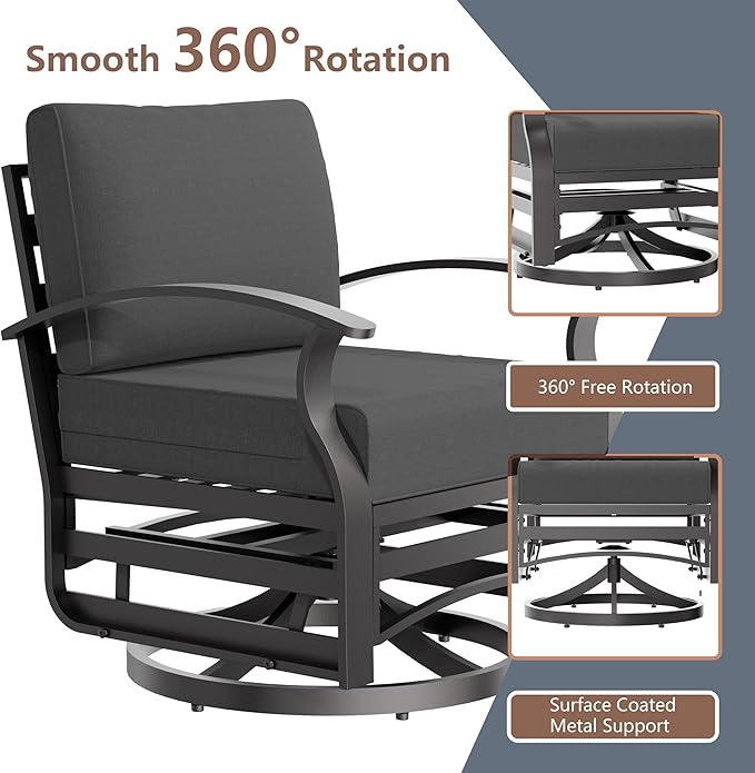 RTDTD Aluminum Outdoor Patio Furniture Set,4 Pieces 5 Seats Patio Conversation Sets with 45" Propane Fire Pit Table,Metal Patio Sectional Furniture Set with 2 Swivel Rocking Chairs,Black