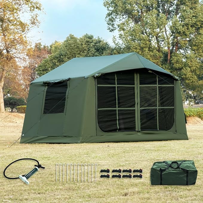 WaldZimmer Inflatable Camping Tent with Hand Pump Waterproof Outdoor Blow up Tent 2-8 Person Oxford 4 Season Glamping Air ...