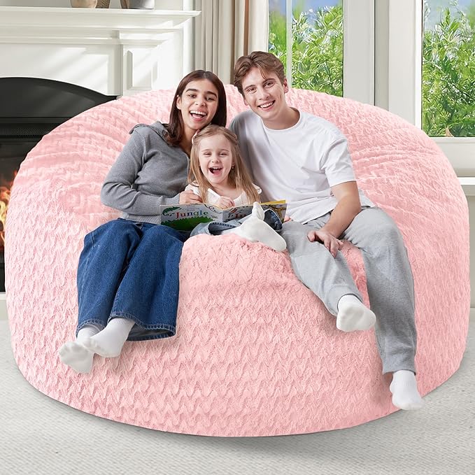 5FT Bean Bag Chair,Giant Bean Bag Chairs for Adults,Big Bean Bags with Memory Foam Filled, Large Beanbag Chairs with Chevron Plush Cover-Soft Pink