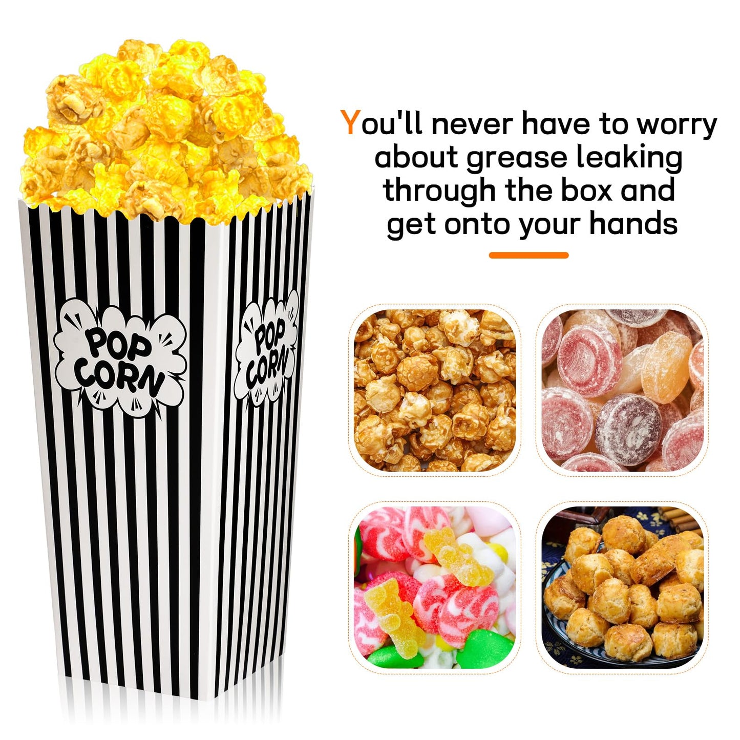 Popcorn Boxes, DECYOOL 30 Movie Night Popcorn Paper Buckets 7.88 Inches Tall Large & Holds 46Oz Capacity Popcorn Bags Individual Servings for Home,Carnival Party, Supplies