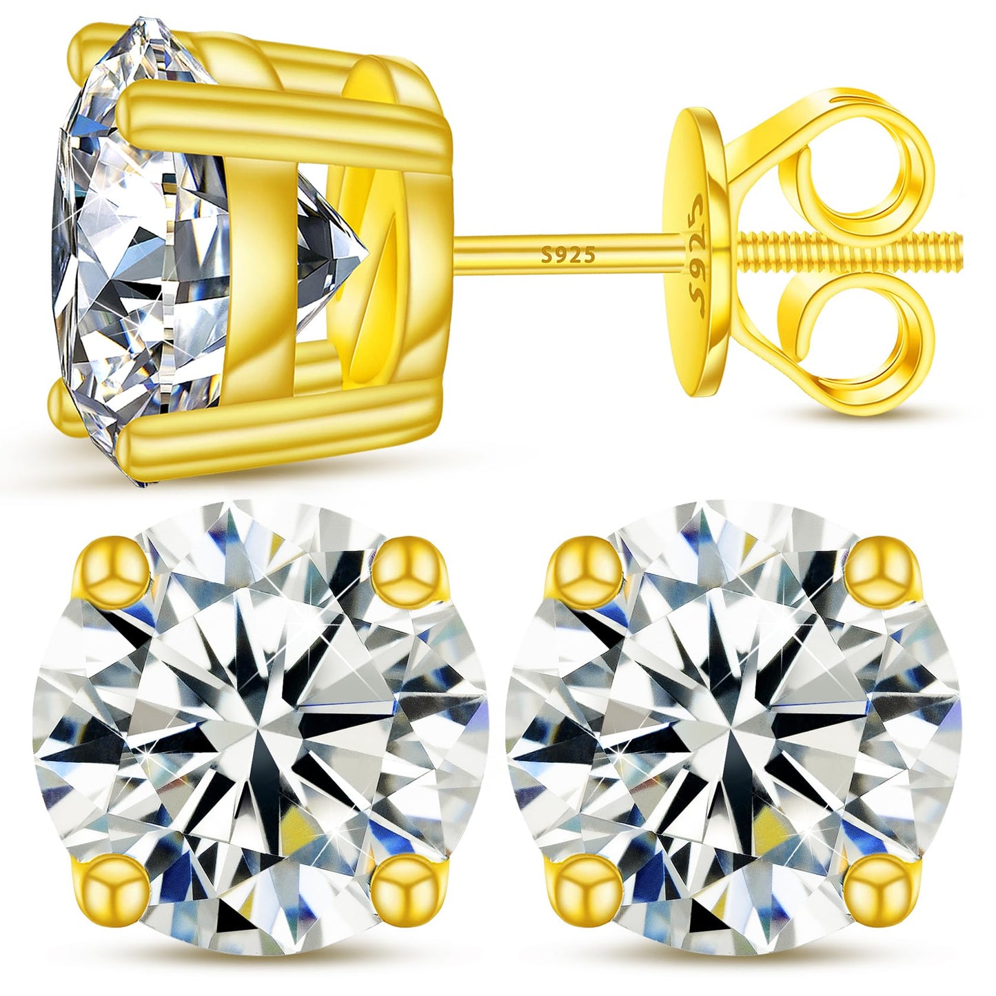 Moissanite Stud Earrings, Brass, Moissanite