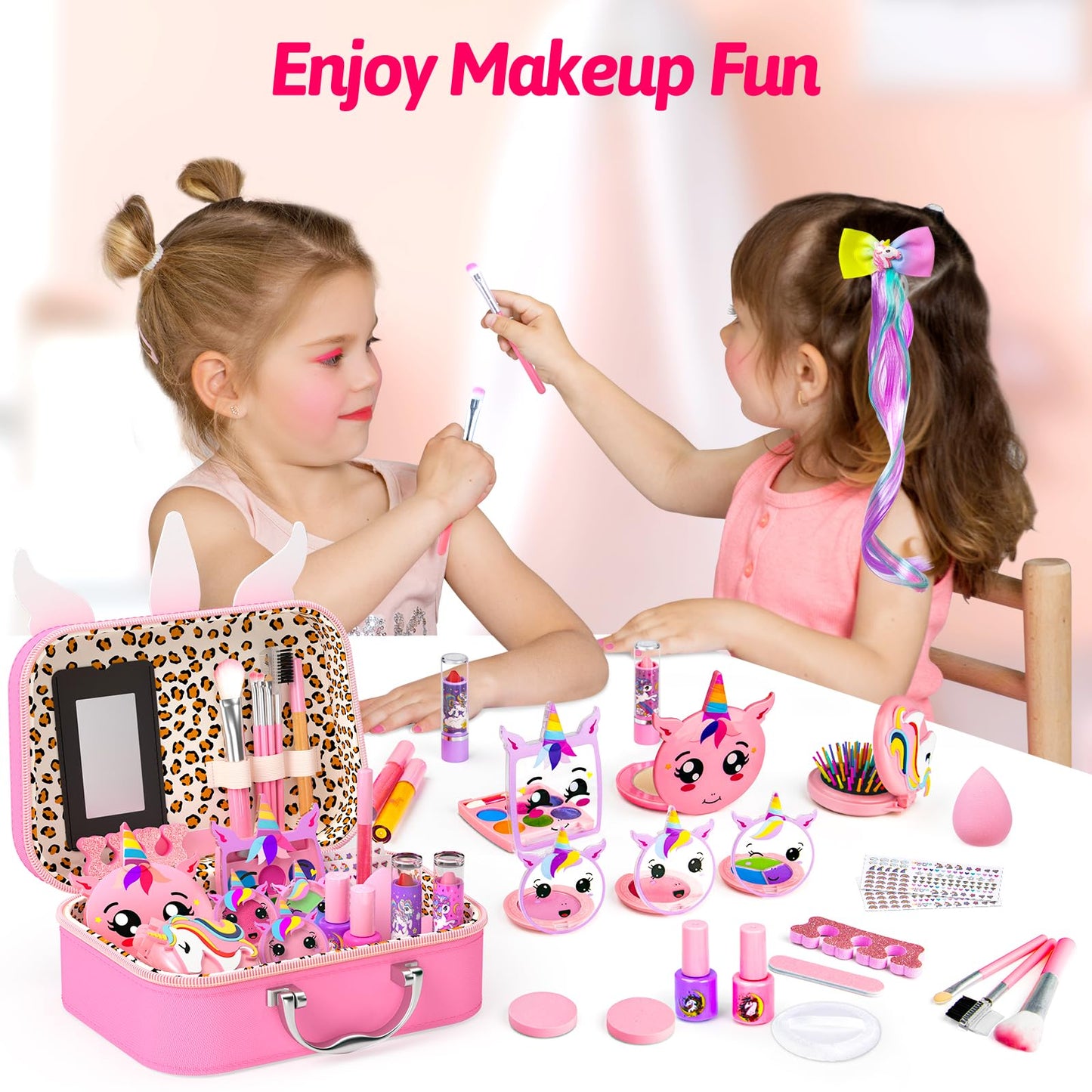 Mqsiuve Kids Makeup Kit for Girl - Kids Washable Makeup Girls Toys with Cosmetic Case, Real Girl Makeup Sets for Kid Children Christmas Birthday Gifts Toys for 3 4 5 6 7 8-12 Year Old Girls