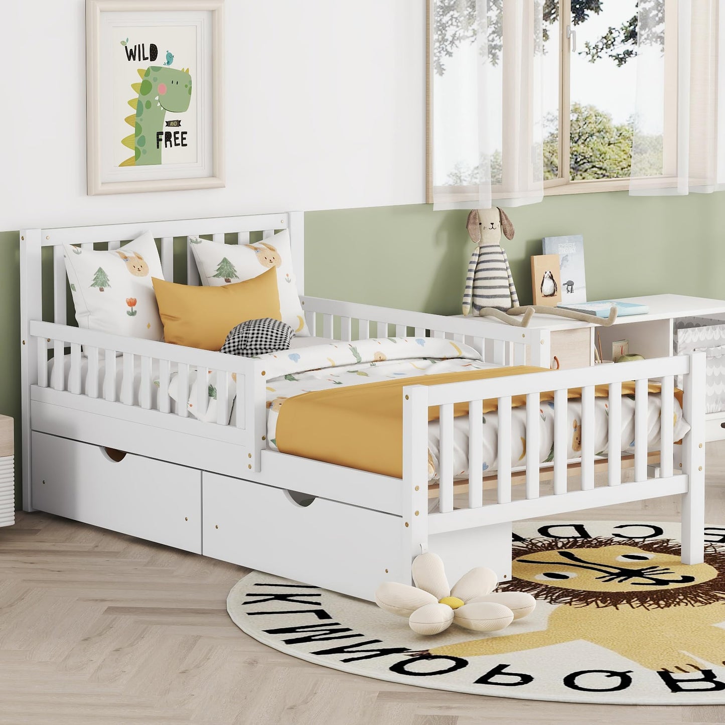 Bellemave Twin Bed Frames with Storage Drawers for Kids, Twin Bed with Rails, Twin beds Frame for Boys/Girls/Adults, White