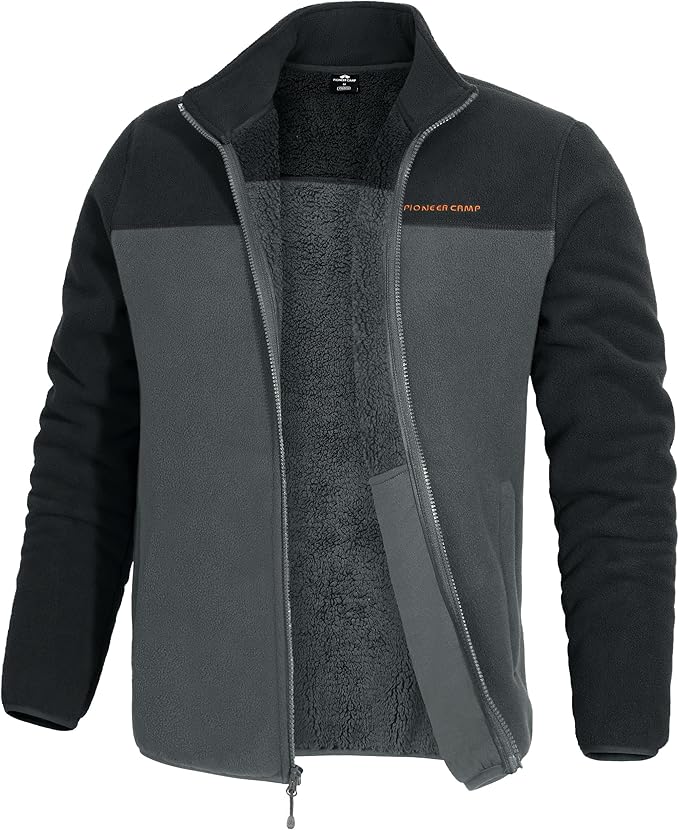 Pioneer Camp Men's Polar Fleece Sherpa Lined Jacket Warm Full Zip Up Thick Jacket Soft Outwear Winter Coat with Zipper Pocket