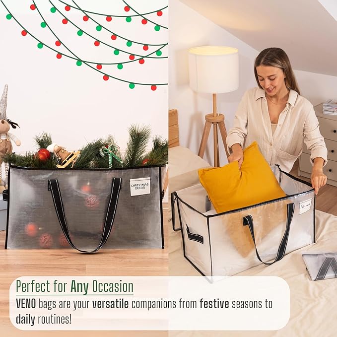 VENO 6 Pack Moving Bags, Comforter and Blanket Storage Bags for Closet, Moving Boxes, Boxes with Lids Alternative, College Dorm Packing Supplies, Foldable Heavy-Duty Tote with Window (Clear, 6 Pack)