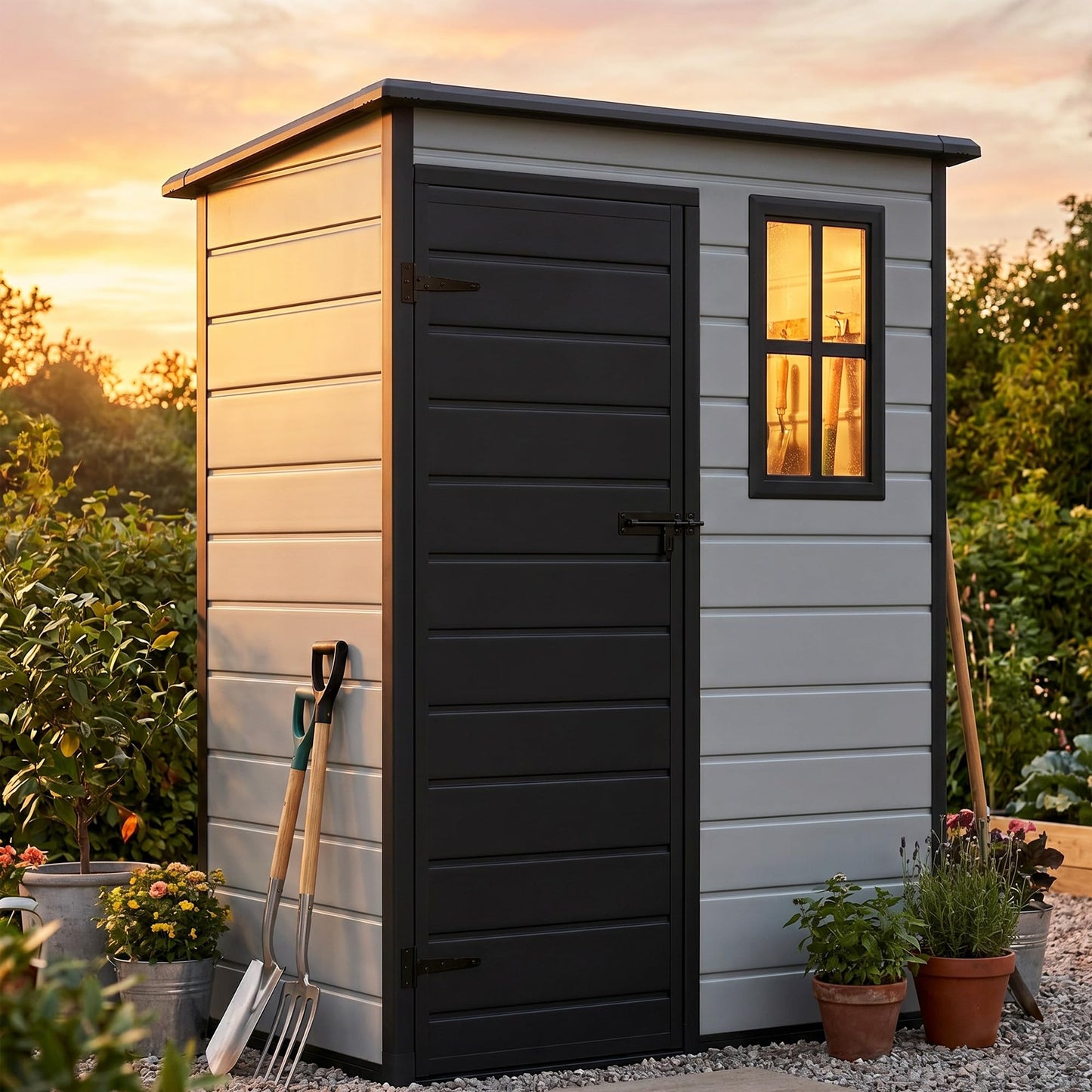 DWVO 5x3 FT Outdoor Storage Shed with Reinforced Floor, All-Weather Resin Storage Shed with Lockable Door & Window, Waterproof Plastic Tool Storage for Garden, Backyard, Patio, Lawn,Blue-Gray+Black