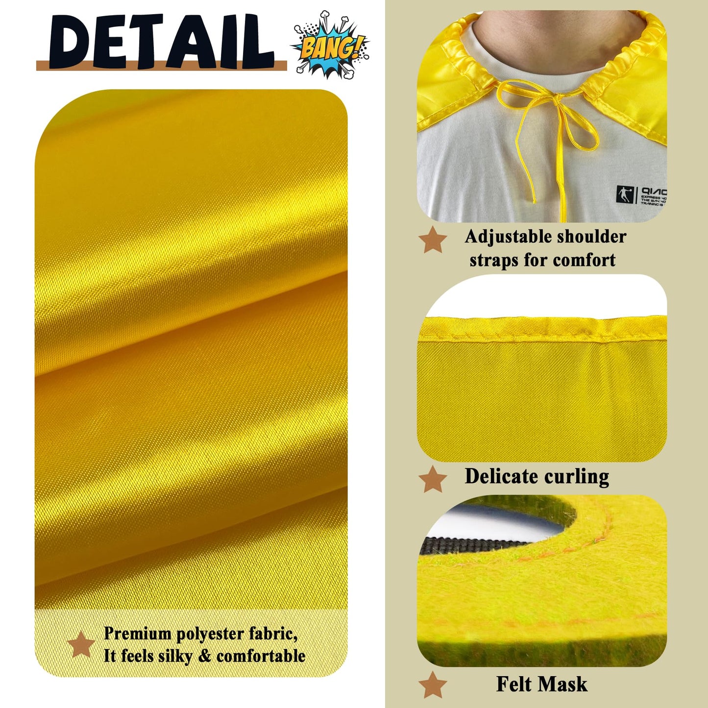 D.Q.Z Bulk Superhero-Capes and Masks for Adults Super Hero Group Costume Dress Up Team Building Halloween Party,10 Pack (Gold)