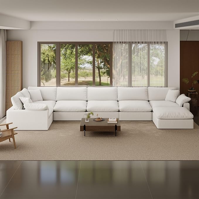 Forest aesthetics Cloud Modular Sectional Sofa,Oversize Down Filled Sofa 6 Seat with Chaise,Minimalist Sofa Cover Washable and Replaceable Couches for Living Room,Sectional Sofa Deep Seat