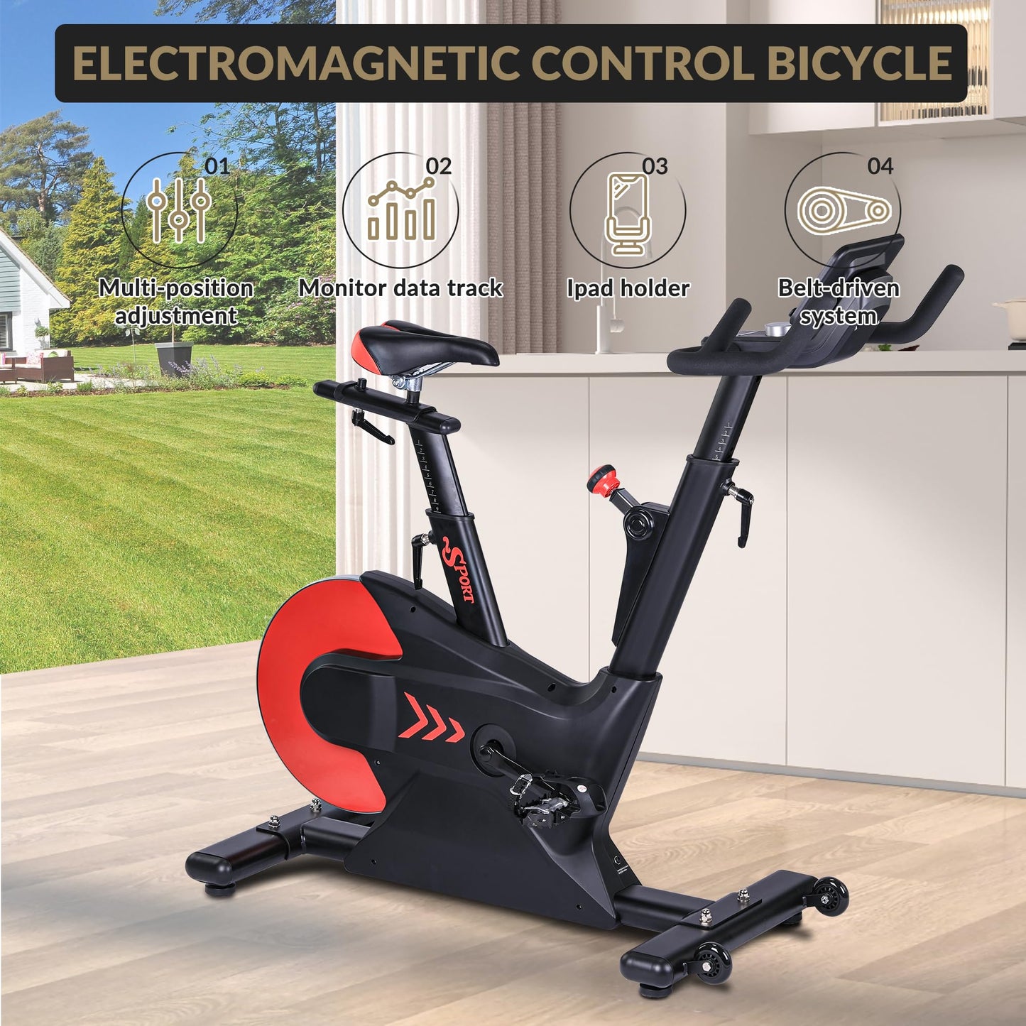 MERXENG Indoor Cycling Bike, Stationary Bike with Electromagnetic Control & Smart Knob Resistance, 28lbs Rear Flywheel, LCD Monitor, iPad Mount & Seat Cushion for Home Cardio Workout