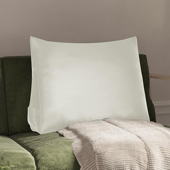 WOWMAX Back Pillow for Bed Sitting up-Bed Wedge Pillow Back Support Pillows for Bed & Sofa Couch, Velvet(100% Cotton), White