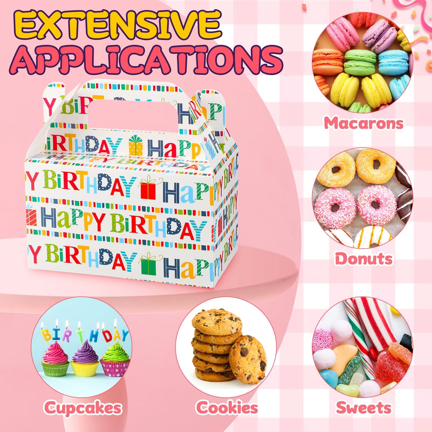 Zhanmai 36 Pack Birthday Party Treat Box 6 Inch Goodie Party Favor Treats Gable Box Birthday Gift Wrapping Container Cookie Cupcake Snack Candy bag with Handle