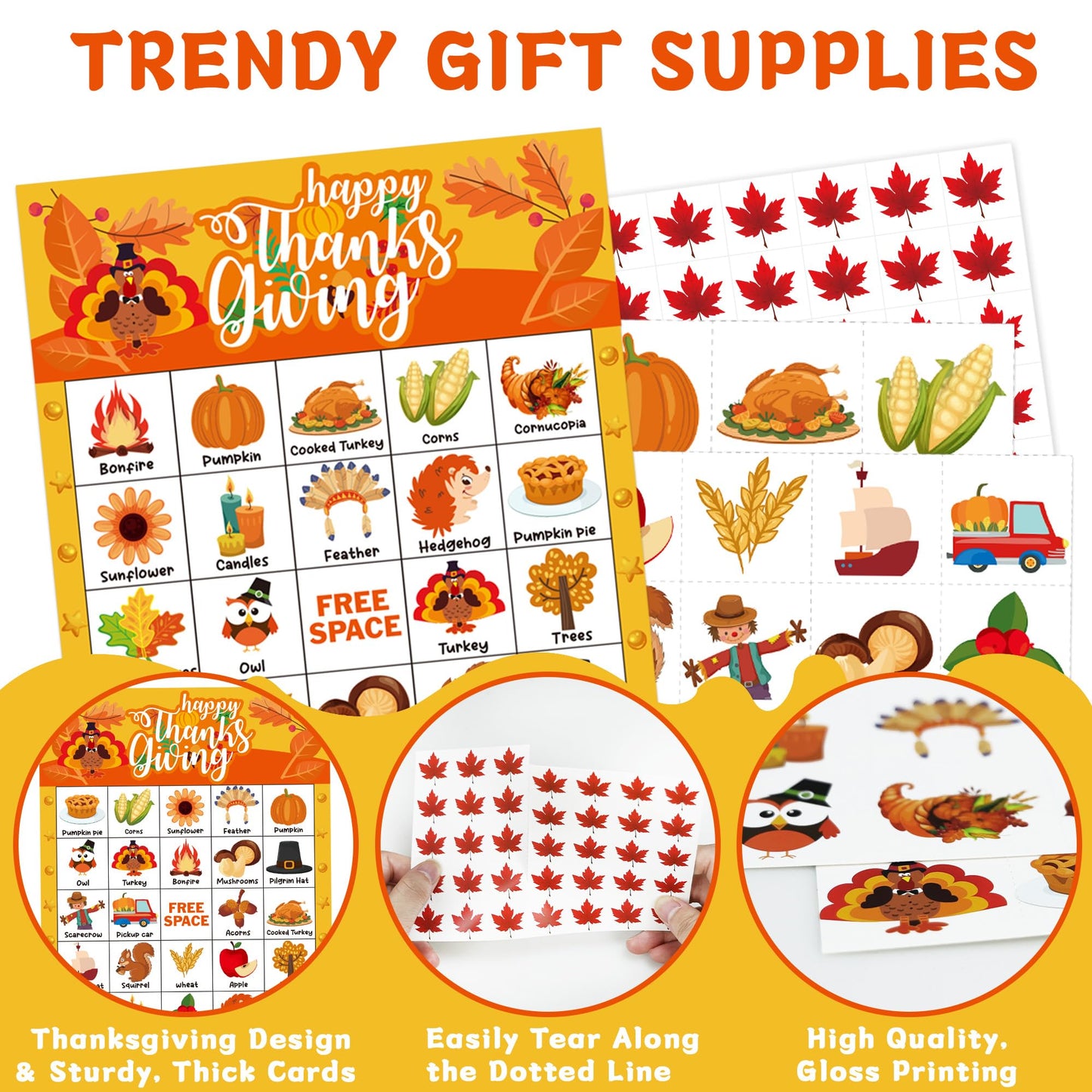 Yoqipati 45PCS Thanksgiving Bingo Game Cards for 24 Players - Family and Large Group Party Favors