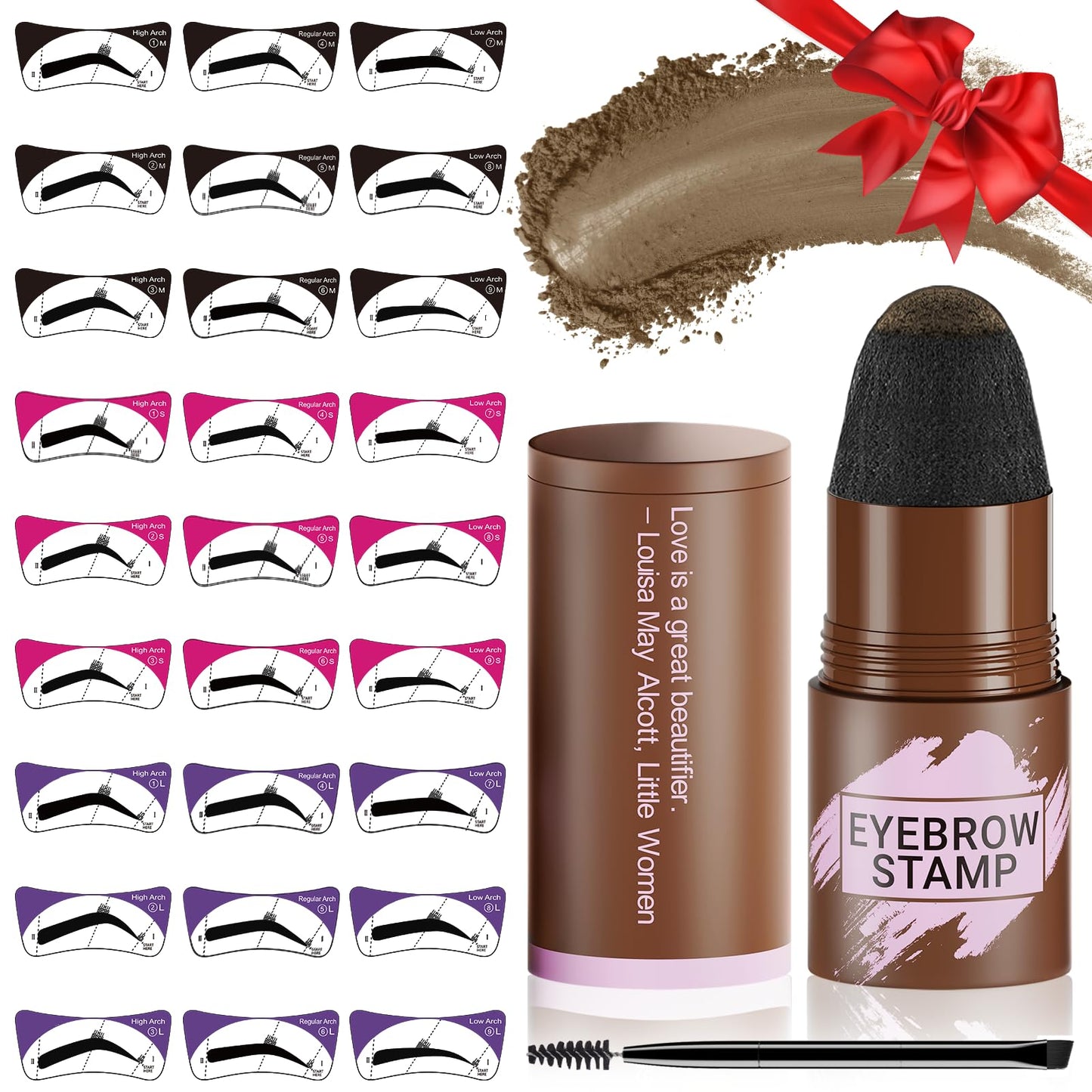 Eyebrow Stamp Stencil Kit - Eyebrow Powder, Makeup for Natural-Looking Brows, Eyebrow Stamp Kit with 27 Reusable Stencils, Easy