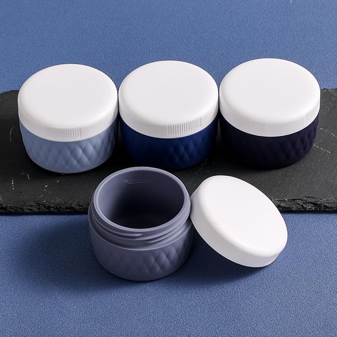 Travel Containers for Toiletries, Silicone Cream Jars BPA-Free, TSA Approved 2oz Travel Size Containers, Leak-proof Silicone Jars with Lid for Cosmetic Face Hand Body Cream (4 Pack)