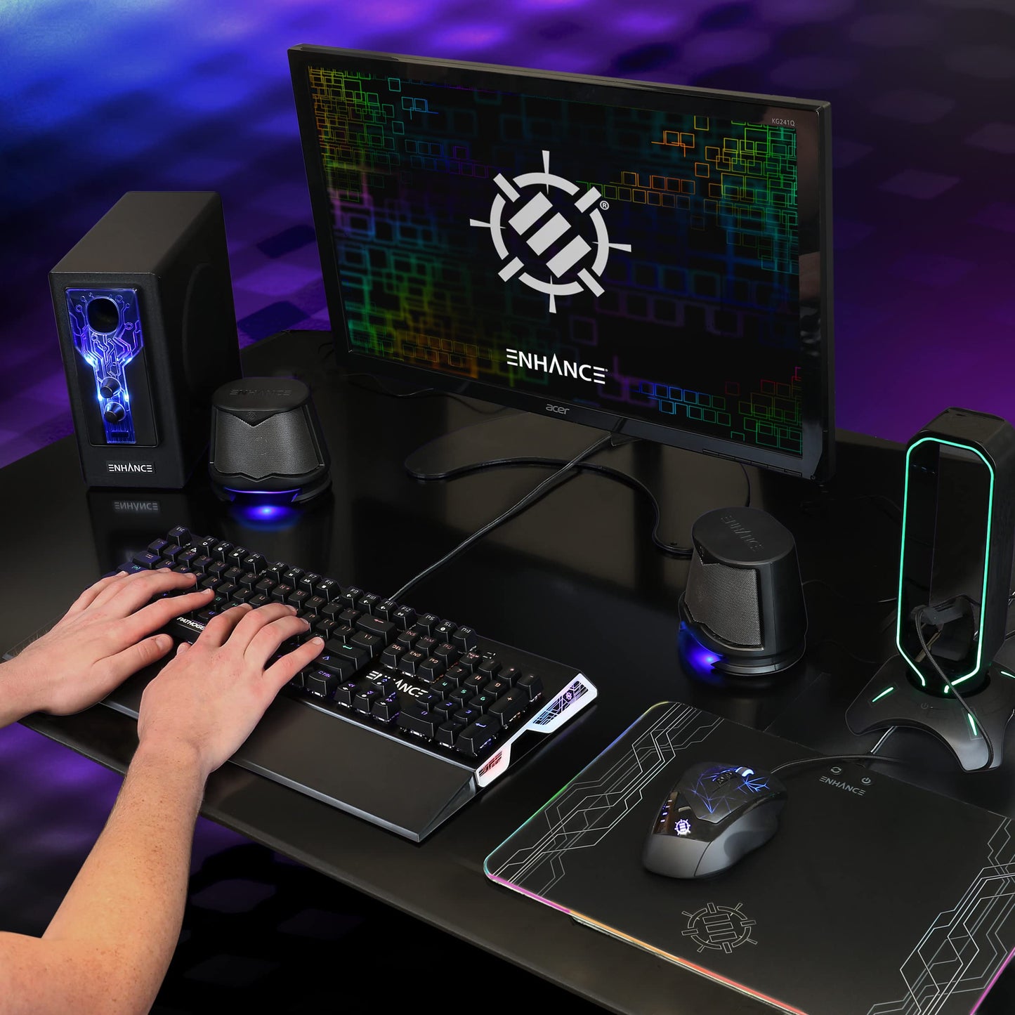 Enhance Sb 2.1 Computer Speakers With Subwoofer - Red Led Gaming Speakers, Computer Subwoofer System, Ac Powered & 3.5Mm, Volume