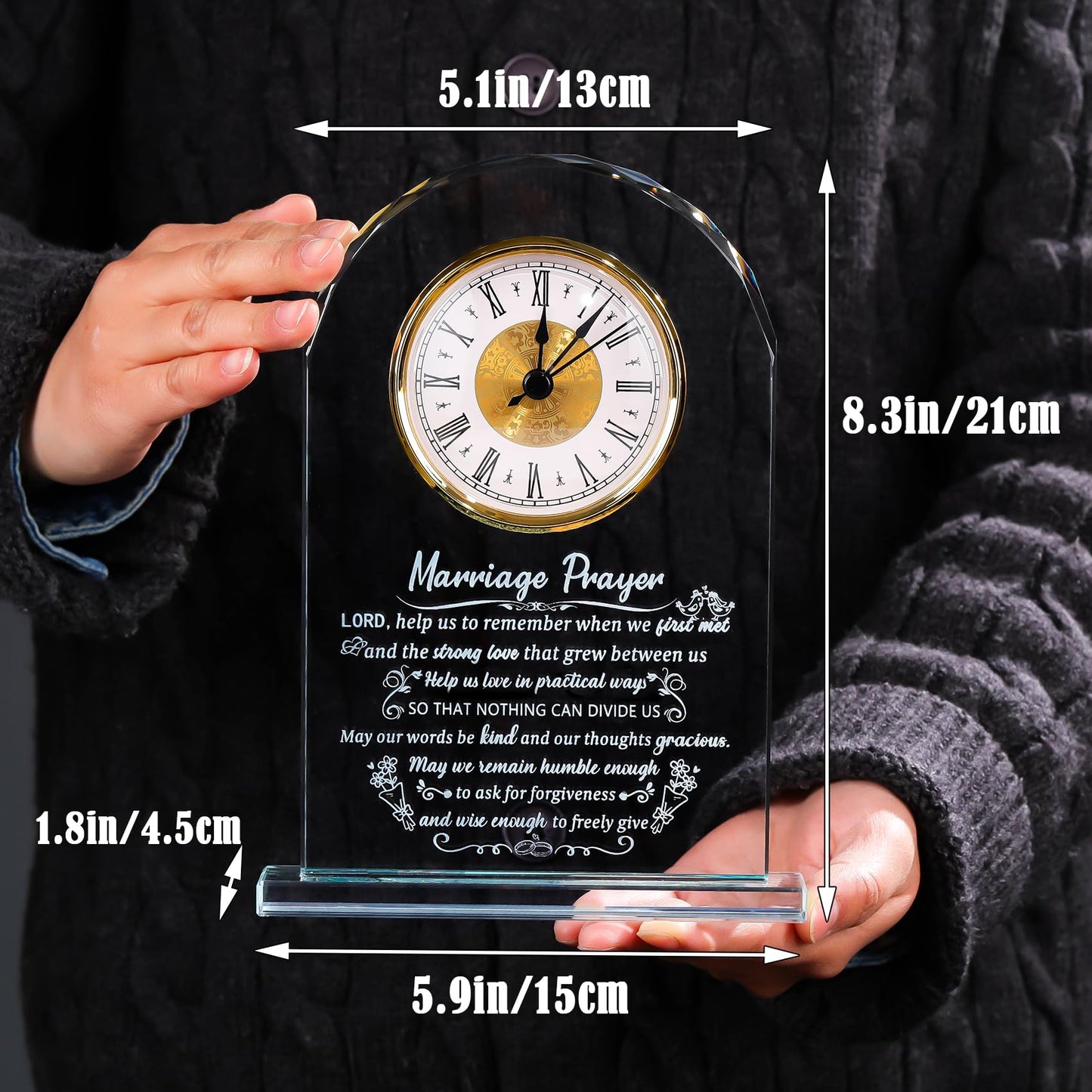 Glass Clock Wedding Gifts for Couples Newlywed 2025, Happy Anniversary Marriage Prayer Gift with Inspiring Quotes for Mr and Mrs, Engagement Presents Home Decoration