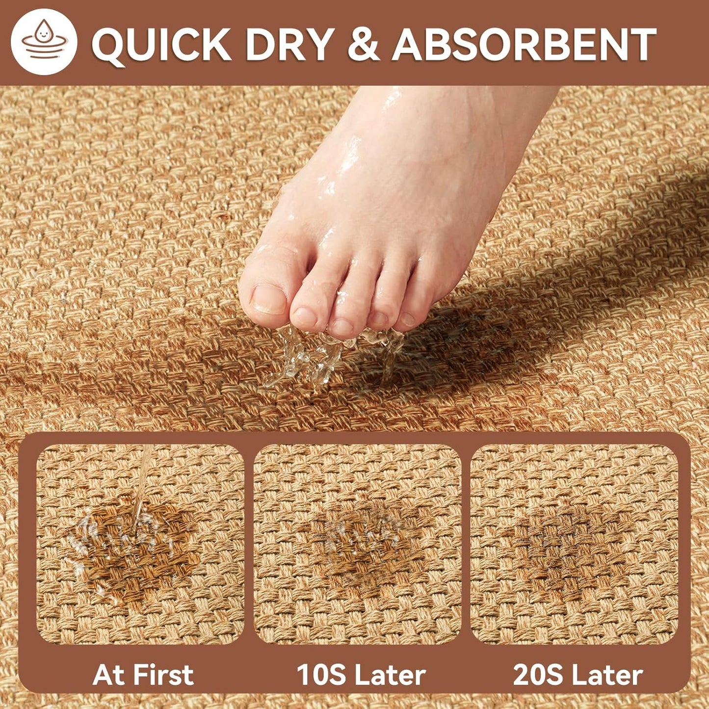 Non Slip Bath Mat Bathroom Rugs, Soft Jute-Like Ultra Thin Bath Mats, Rubber Backing Super Absorbent Quick Dry Bath Rug Shower Mat Fit Under Door Bathroom Floor, Machine Washable, Brown 16"x24"