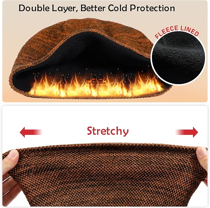 Lvaiz Mens Winter Beanie Hat Warm Fleece Lined Skull Cap for Men Reversible Women Windproof Watch Hat Knit Warm Unisex Beanie