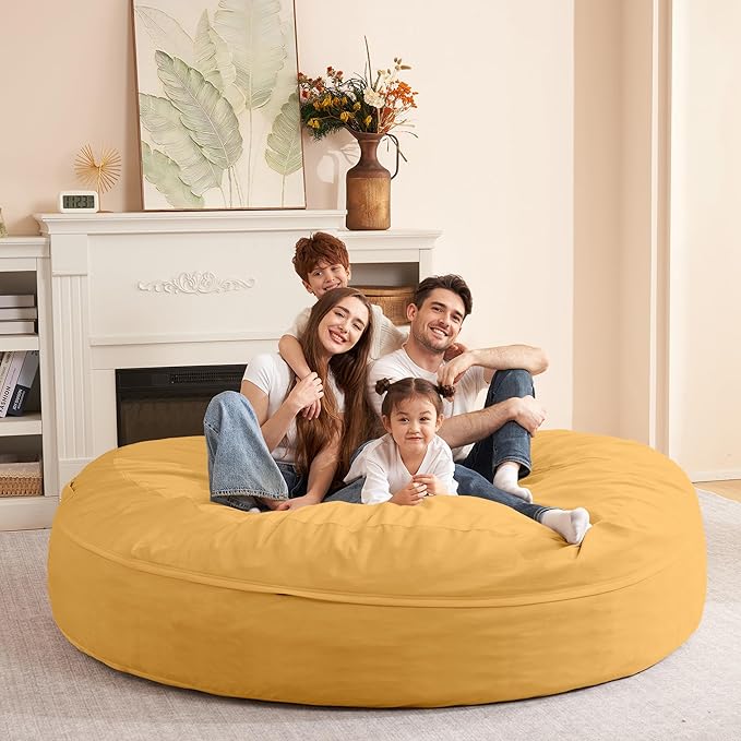 HABUTWAY XX-Large Bean Bag Chair: Giant 7' Memory Foam Furniture Bean Bag Chairs for Adults with Microfiber Cover 7Ft (Mustard)