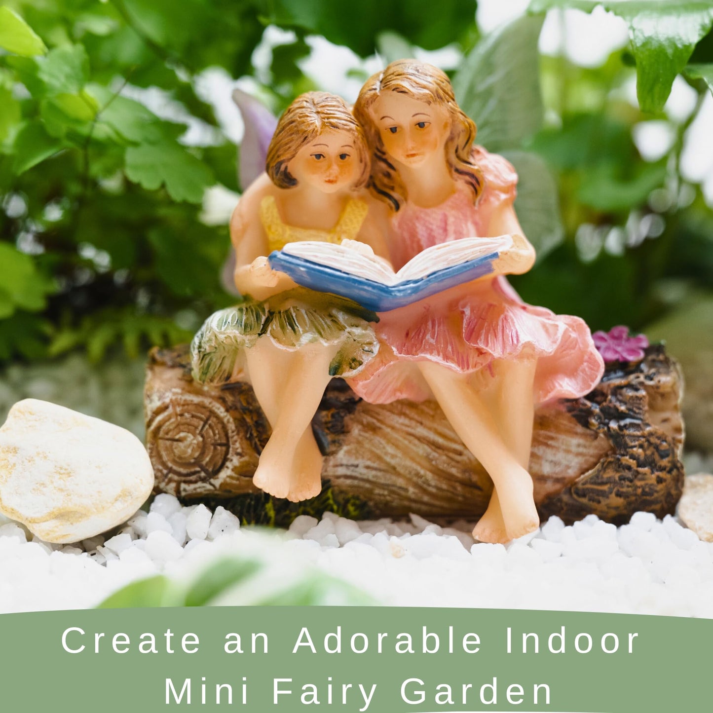 PRETMANNS Fairies for Fairy Garden - Accessories for an Outdoor or Indoor Miniature Garden – Adorable Hand-Painted Resin Figurines – 2 Sitting Sisters 1 Piece