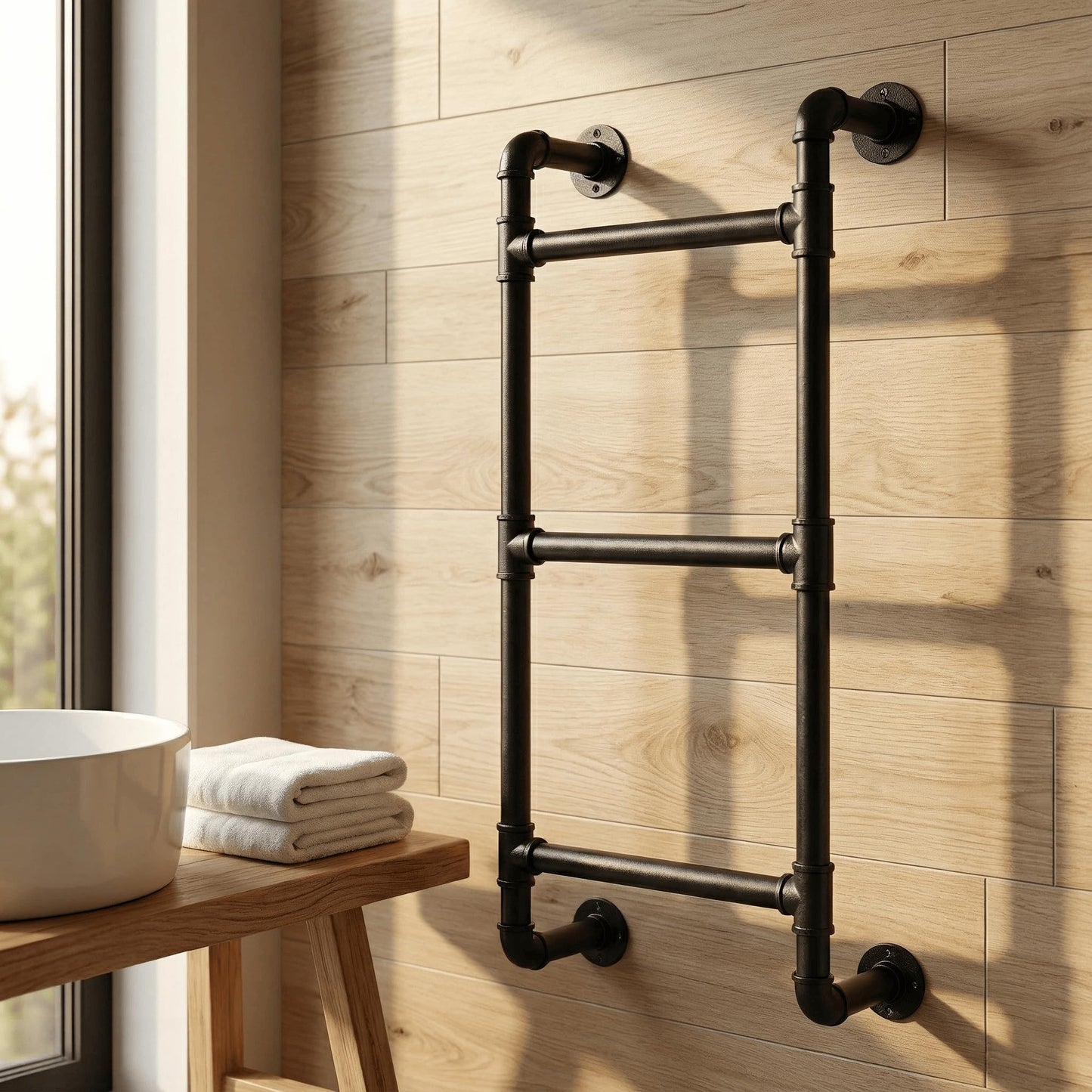 Black 3-Rung Window Well Ladder, 3FT Egress Wall Mounted Ladder for Indoor Climb Use, Wall/Floor Mountable Iron Step for Loft, Basement, Blanket Rack, Farmhouse, Space-Saving