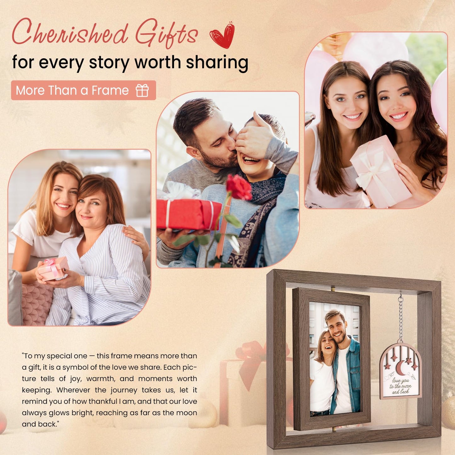 LukieJac Love You to the Moon and Back Picture Frame - Valentines Anniversary Wedding Birthday Christmas Gifts for Husband, Wife, Him, Her, Couples Rotating 4x6 Picture Frame