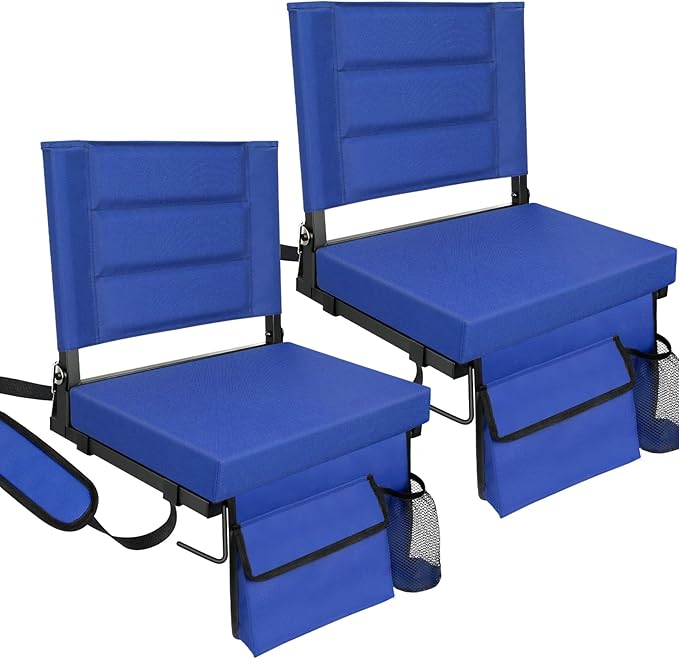 LLEVTIC Stadium Seats with Back Support,Bleacher Chairs with Cushion, Portable Folding Stadium Chair with Removable Cushion and Large Pocket for School Events Sports Game