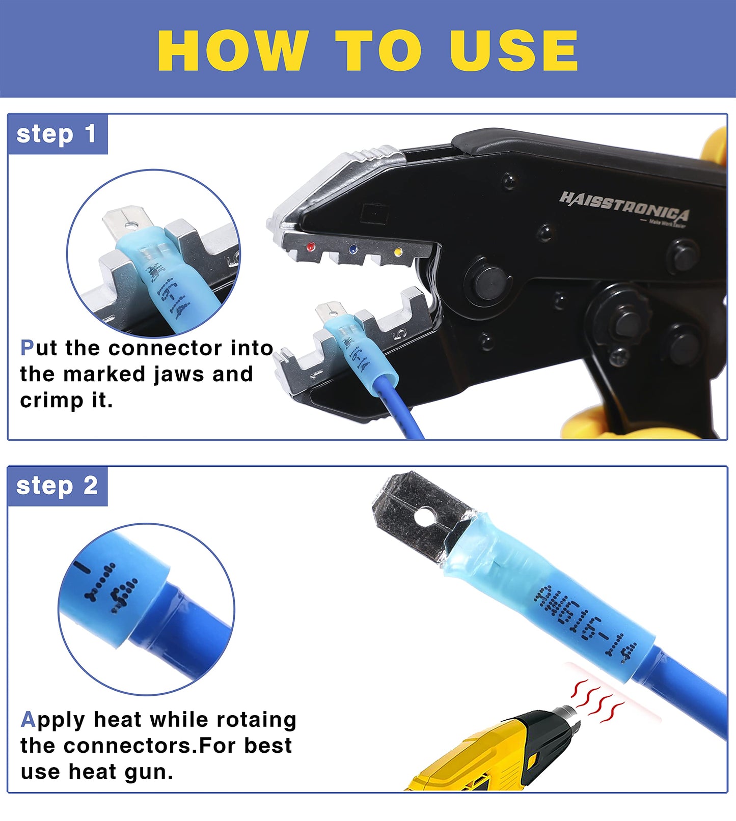 Haisstronica 260PCS Heat Shrink Spade Connectors - Quick Disconnect Female & Male Spade Terminals for Watercraft, Electronics & Automotive