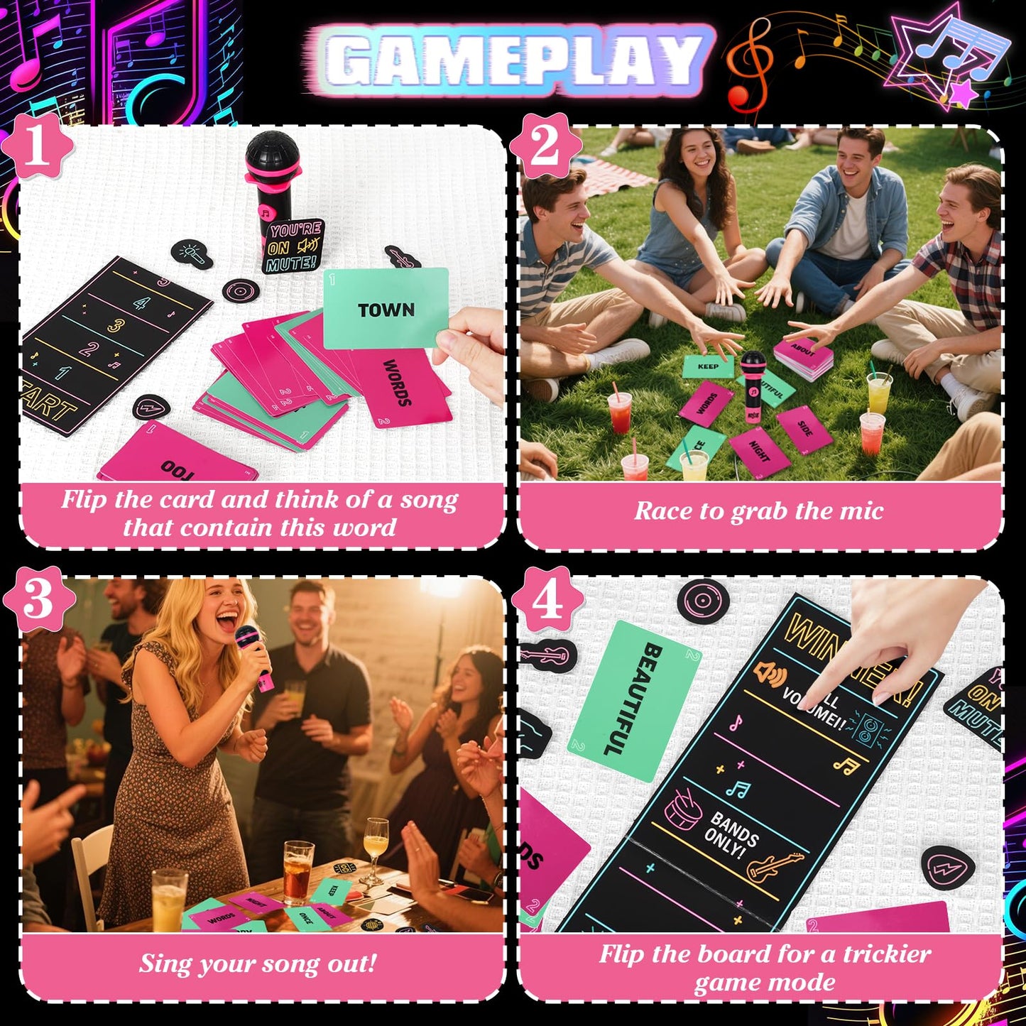 Music Board Games for Family Night, Family Karaoke Game, 8+ Year Olds, 2-10 Players - with 250 Lyrics (125 Cards) for Hilarious Game Nights & Birthday Party, Kids Gift