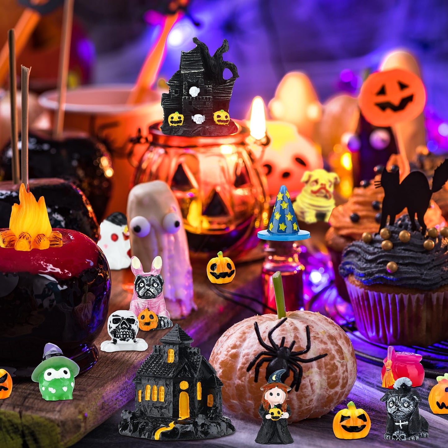 Soaoo 20 Pcs Halloween Miniature Figurines Mini Resin Pumpkin Ghost Ornaments Small Halloween Garden Miniature Landscape for Halloween Party Village Bonsai Crafts Outdoor Home Garden Decor