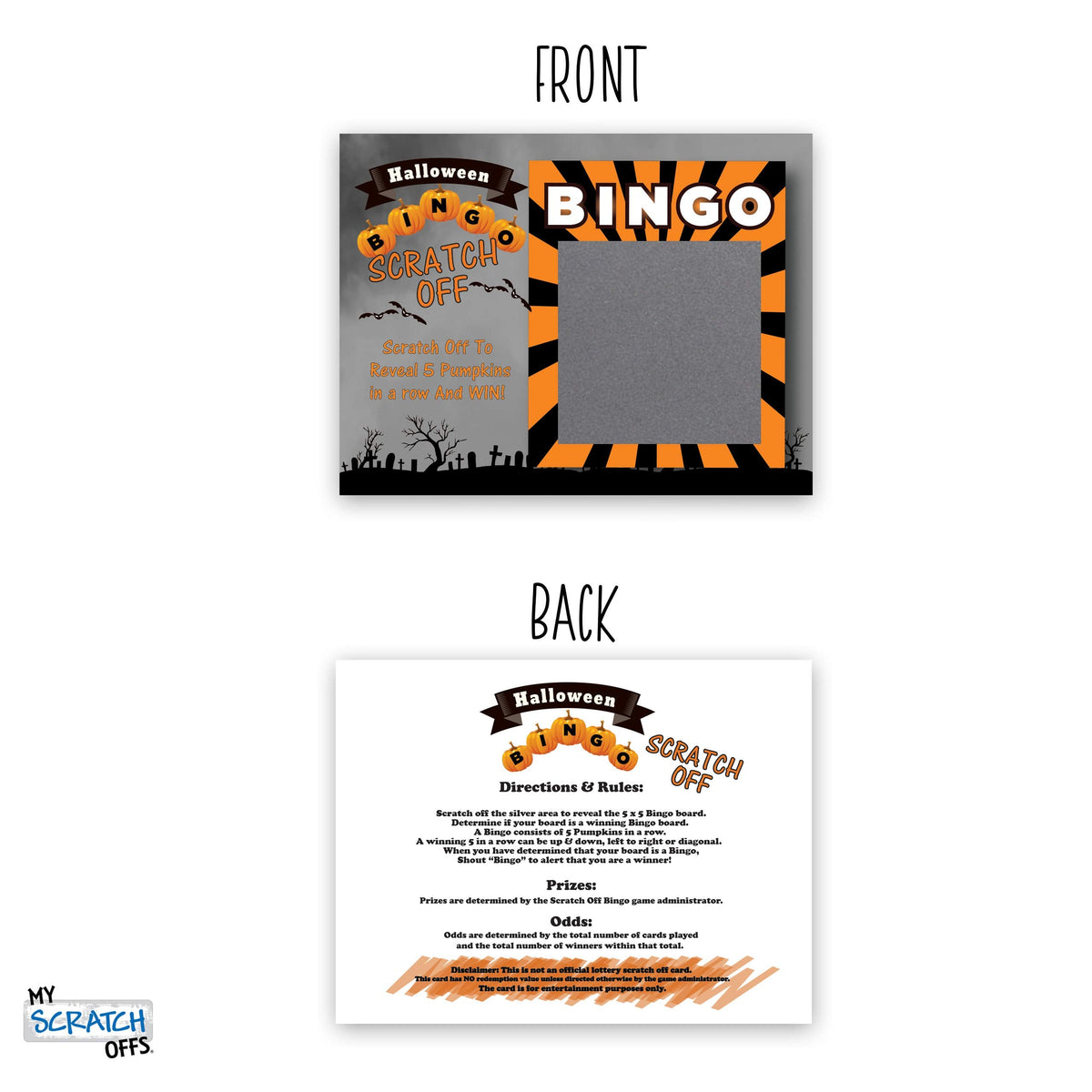 My Scratch Offs - 26 Pack Halloween Bingo Scratch Off Game Cards for Party Favors, Business Promotion, Prizes, Rewards, School Supplies & Family Games - 3x4
