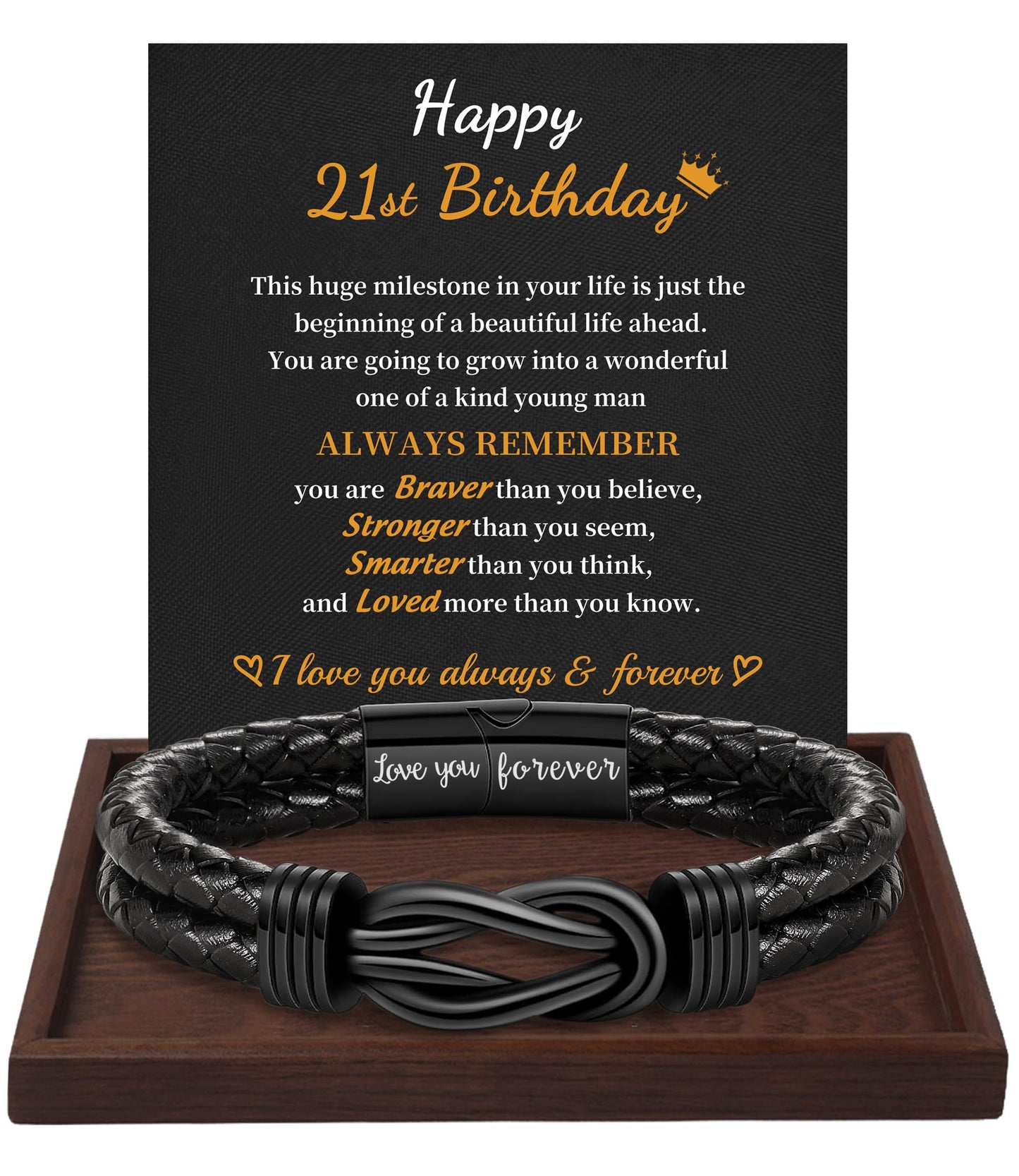 21st Birthday Gifts for Him, Birthday Gifts for Boyfriend Leather Bracelets for Men 21 Year Old Son Grandson Nephew Cousin Bracelet Brother Birthday Gift