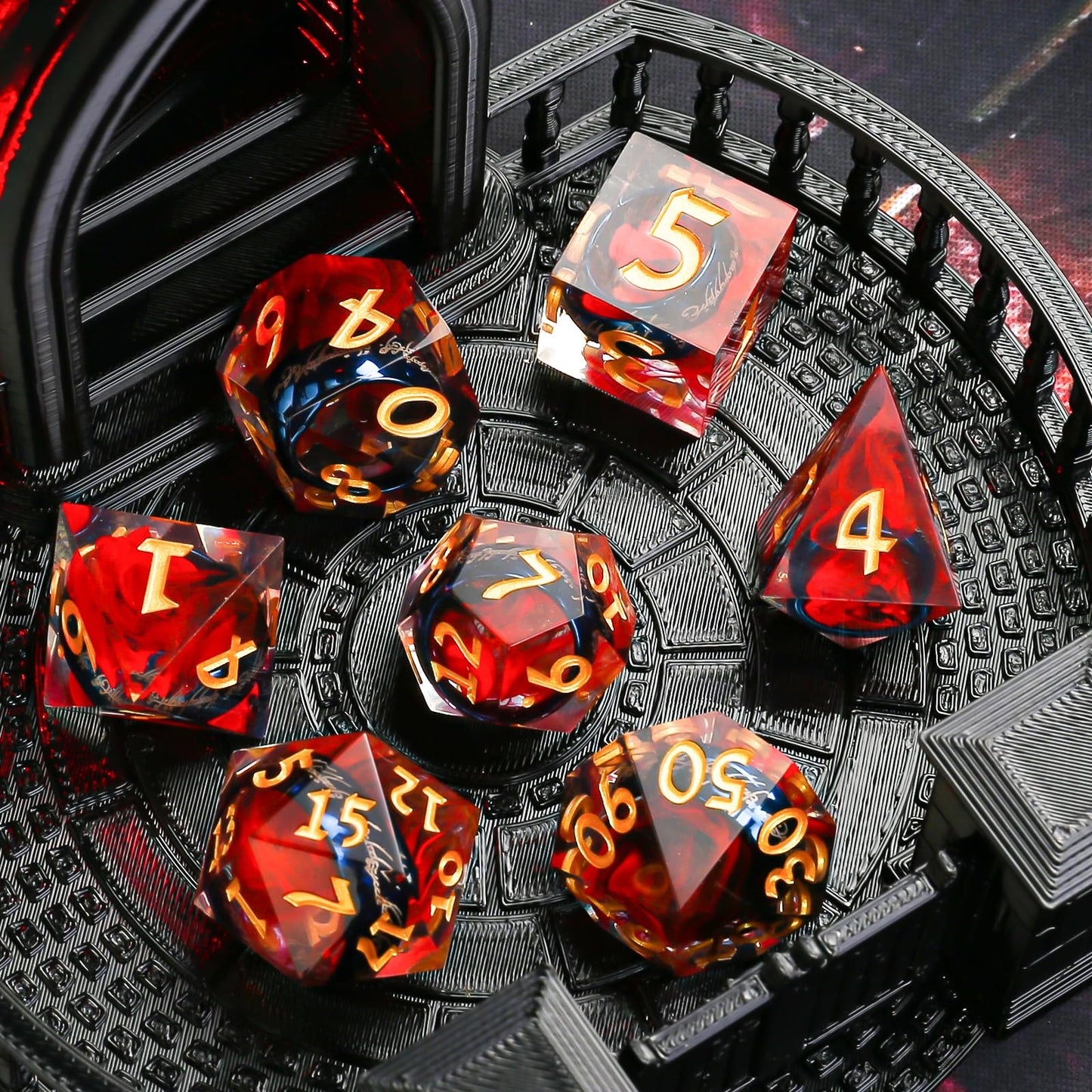 Sharp Edge Ring Dice Set,7pcs Handmade Resin Dice Set DND,RPG Ring Inclusion Dice for Dungeons and Dragons